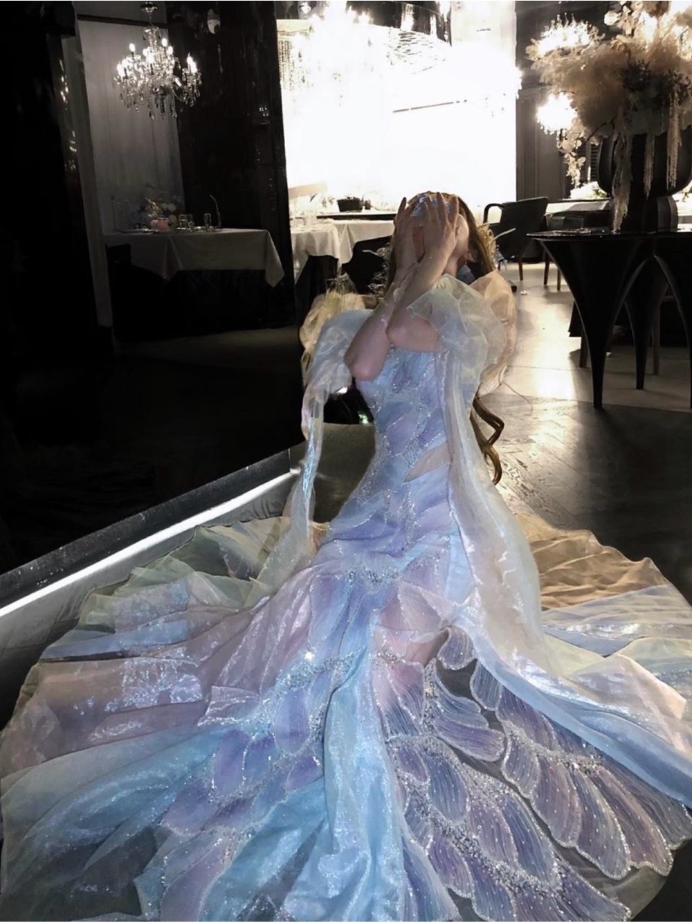 Ethereal Pastel Evening Gown - Iridescent Blue/Pink